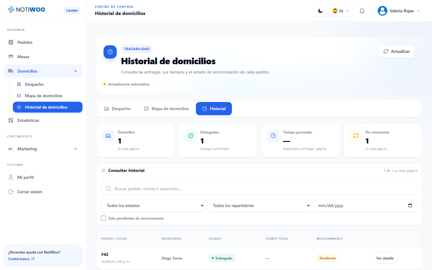 Historial de domicilios