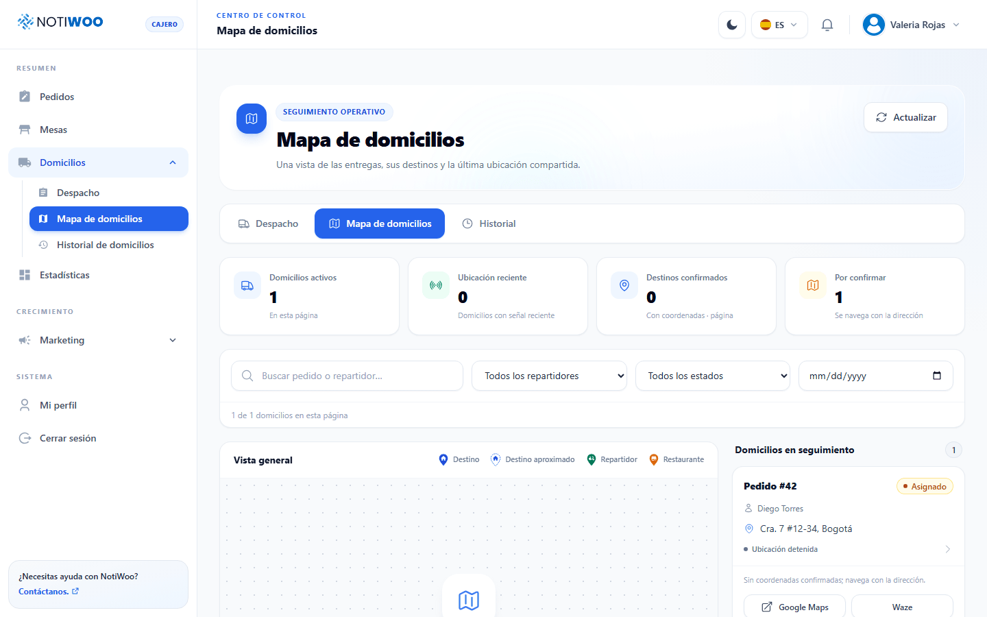Lista de domicilios cuando no se configura Google Maps