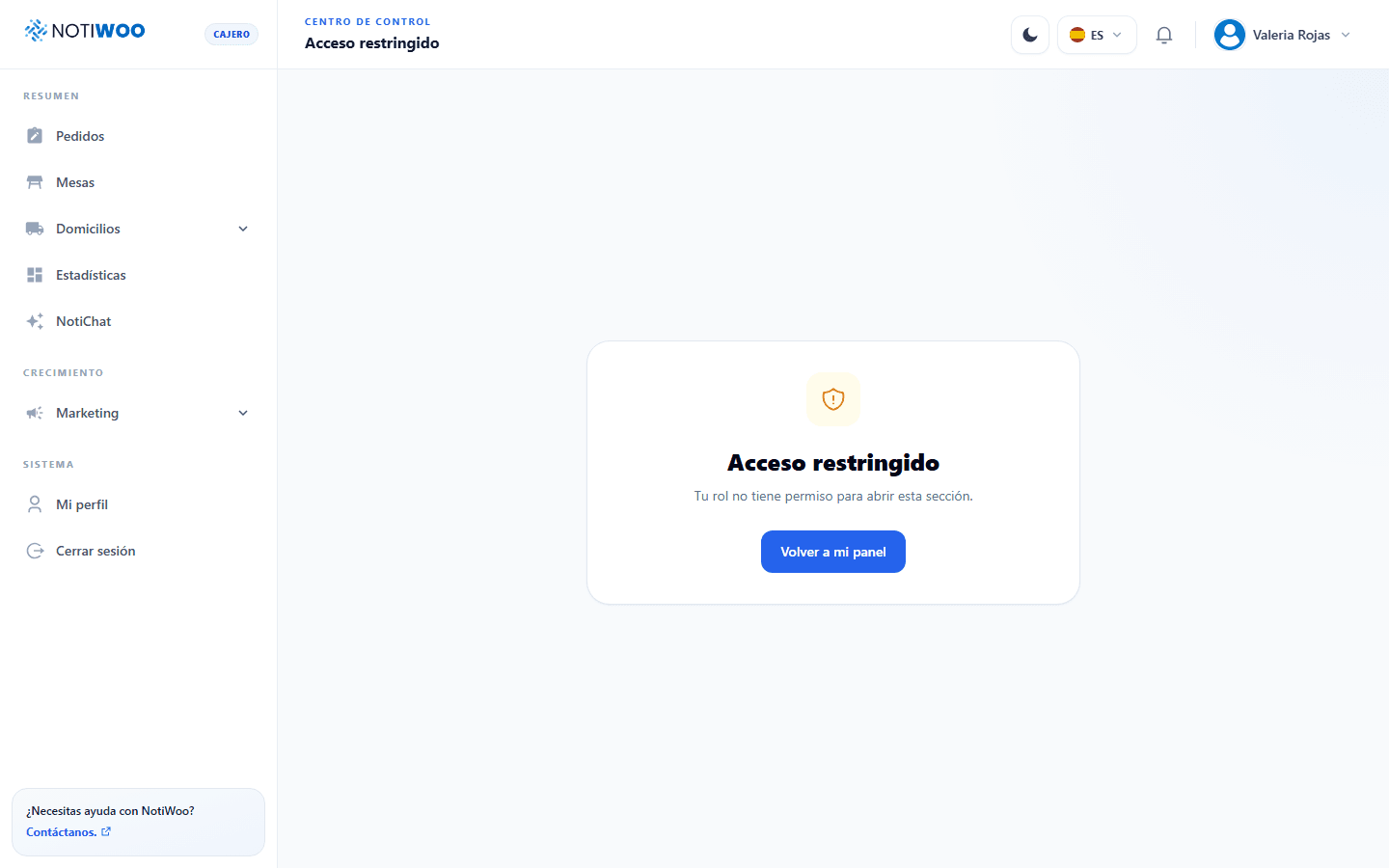 Aviso de acceso restringido