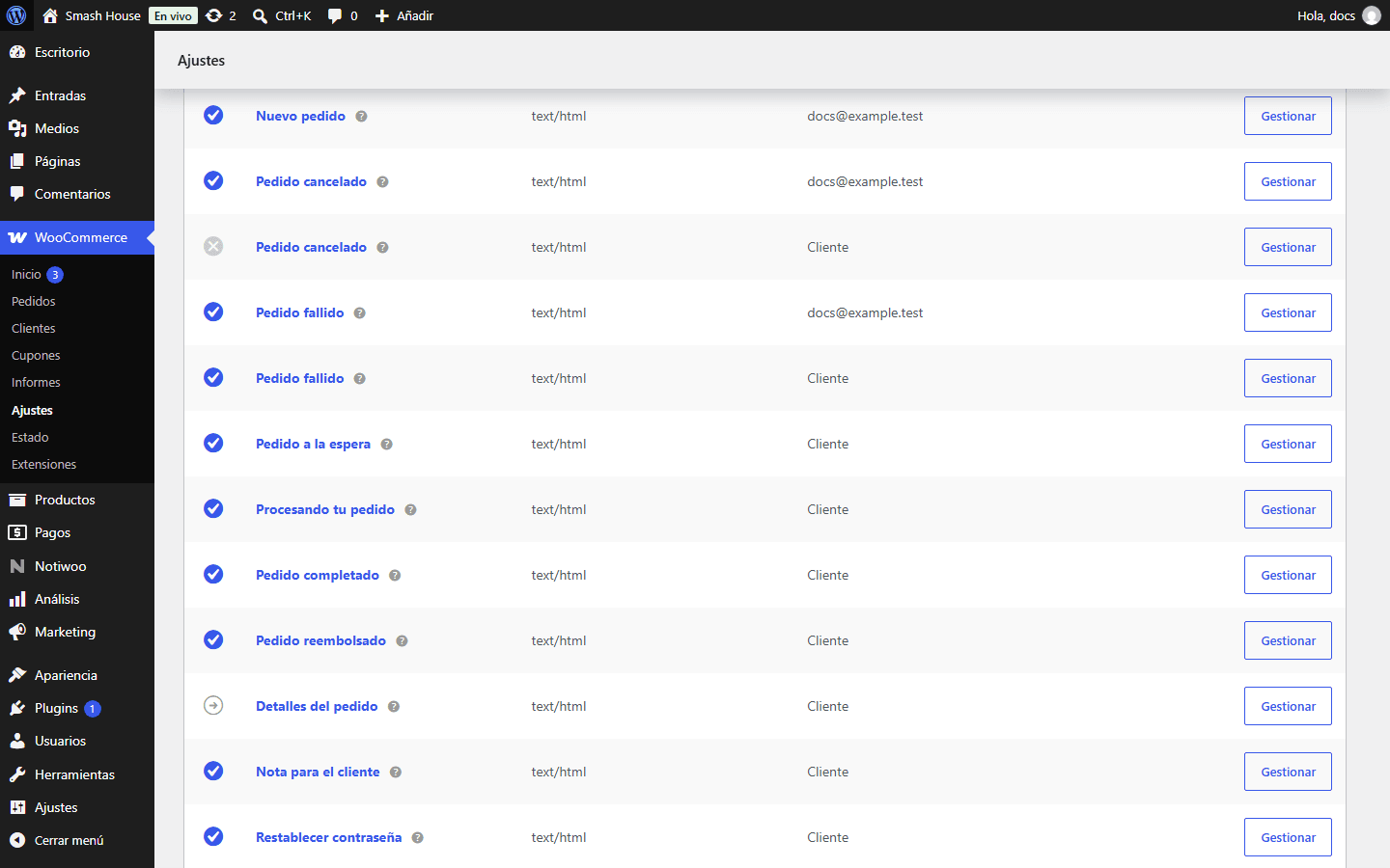 Correos de Notiwoo en WooCommerce