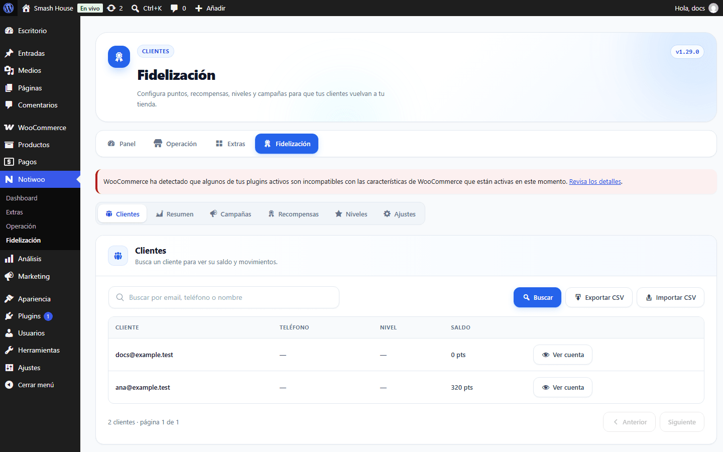 Resumen de fidelización en WordPress