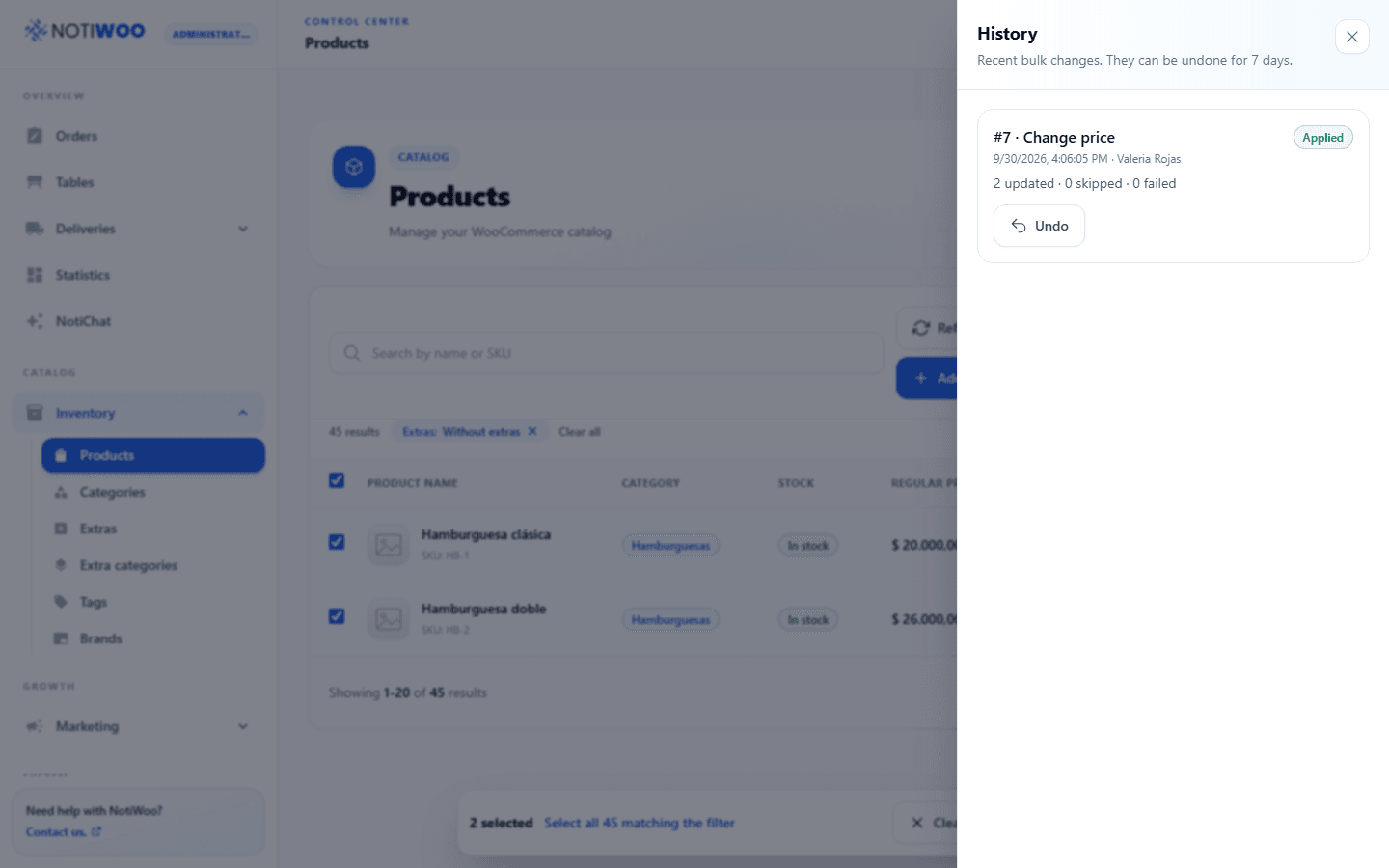 Job history and Undo option