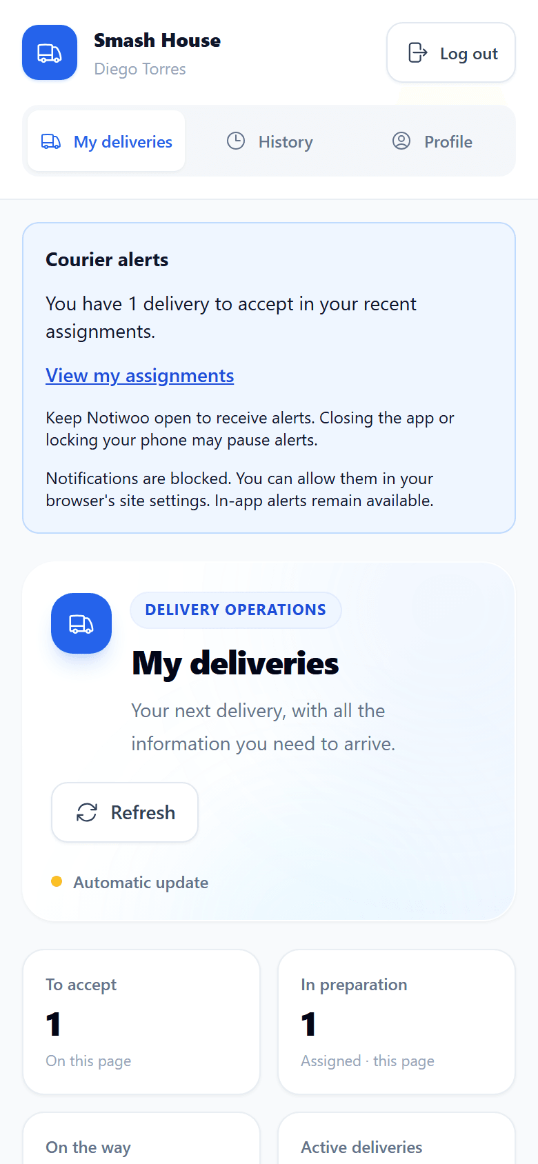 My deliveries on a phone