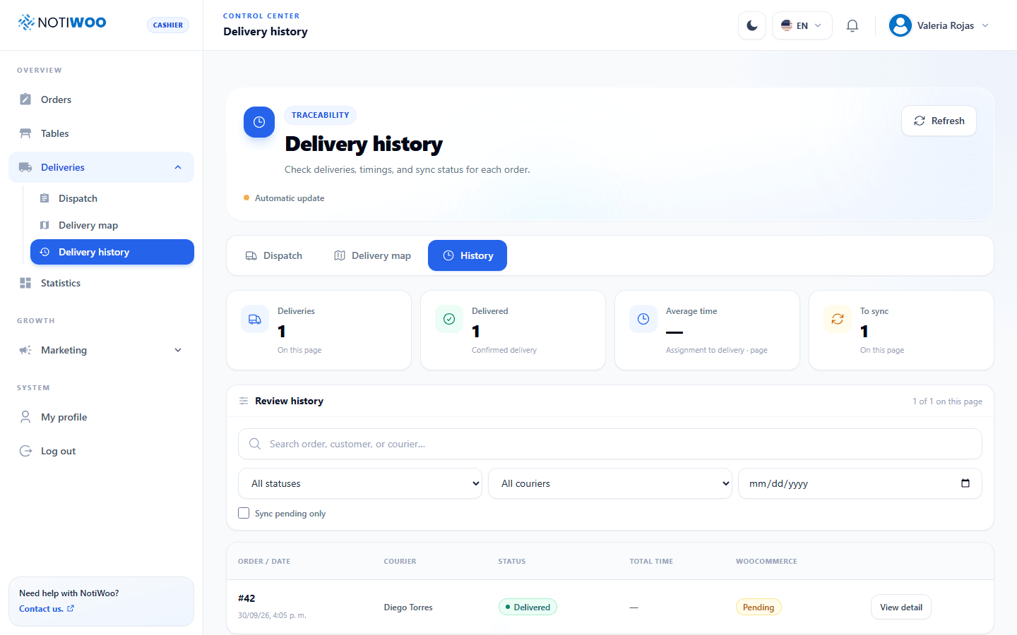 Delivery history