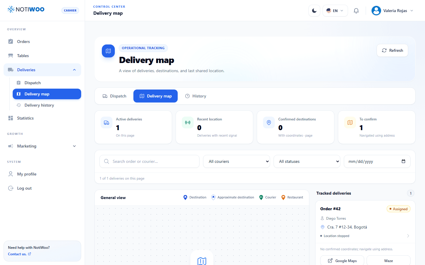 Delivery list without Google Maps configuration