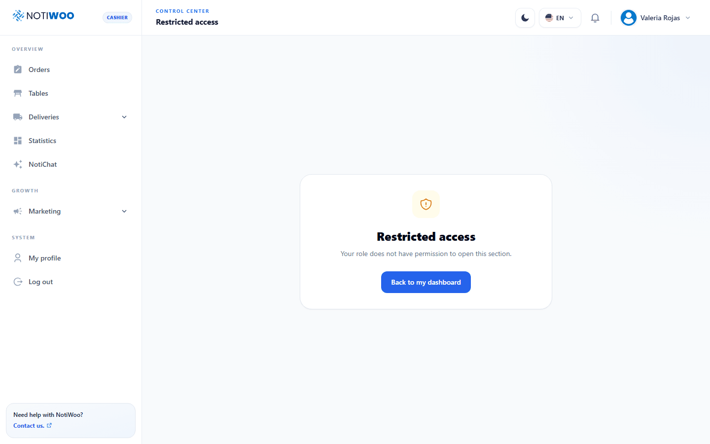 Restricted access message