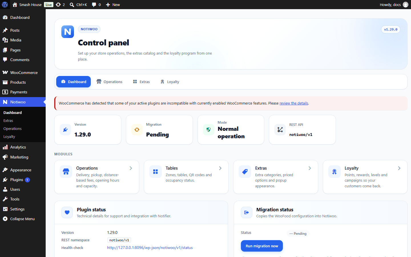 Notiwoo dashboard in WordPress