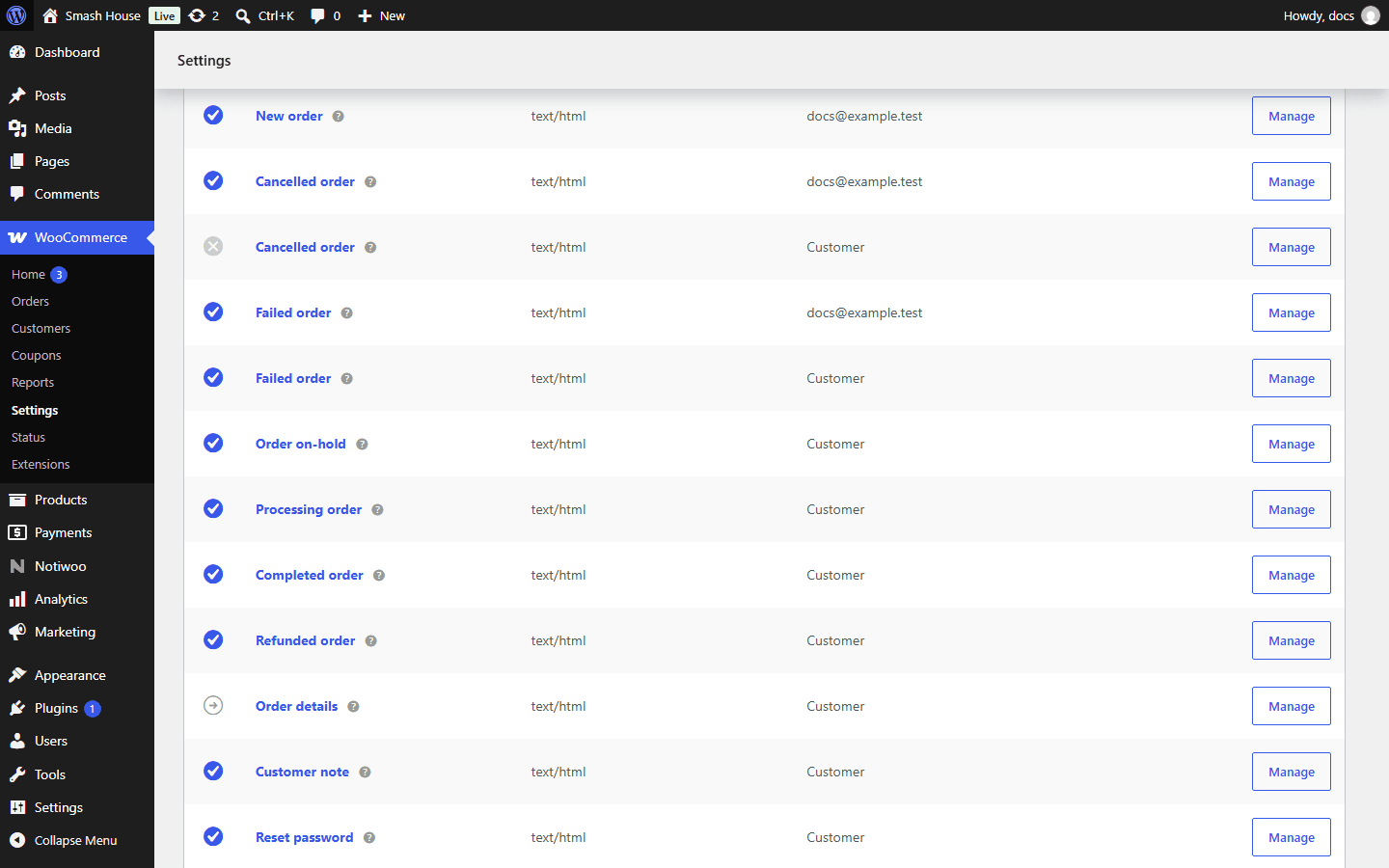 Notiwoo emails in WooCommerce