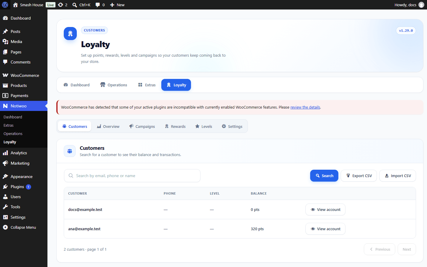 WordPress loyalty overview