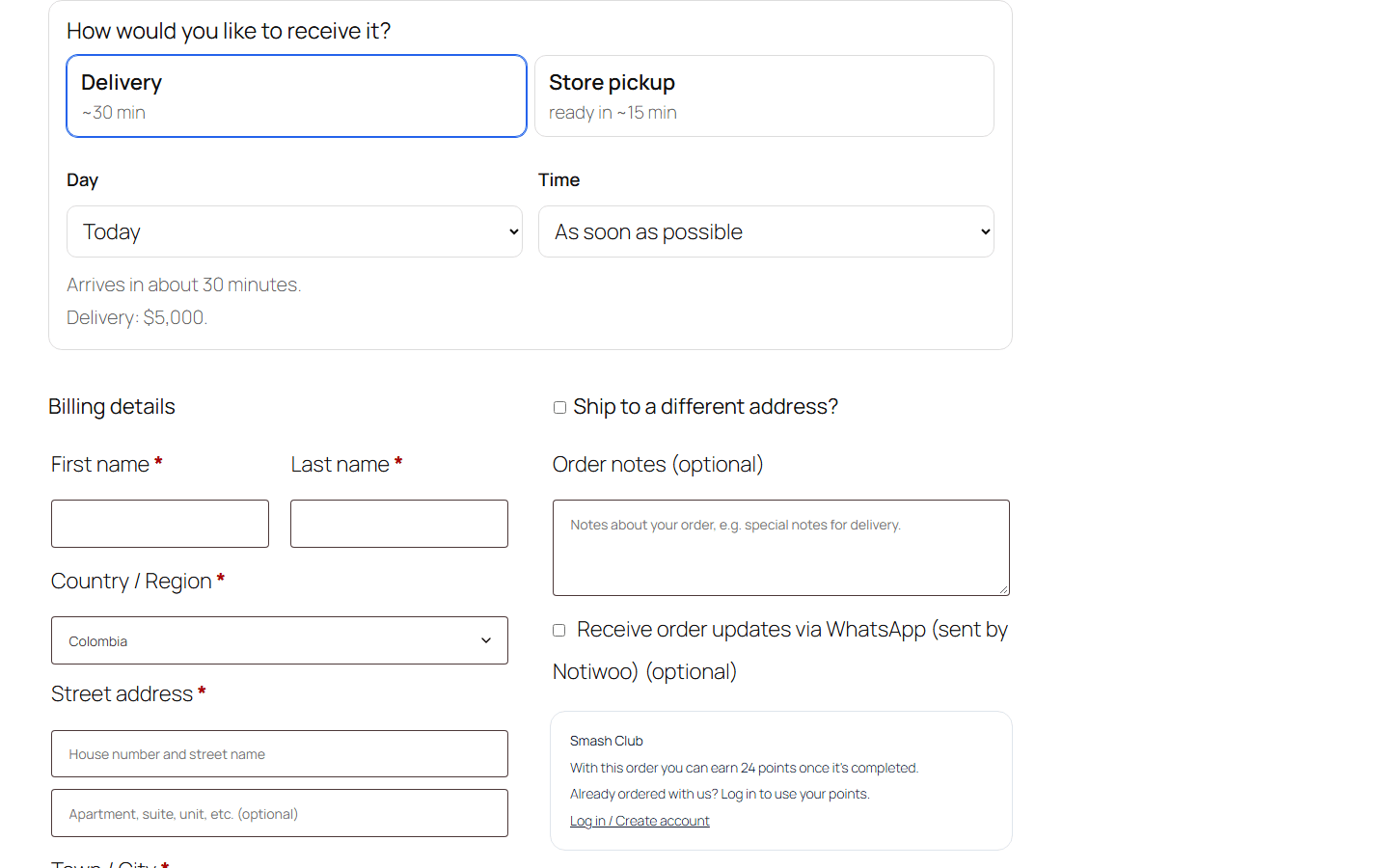 Service mode and time at checkout