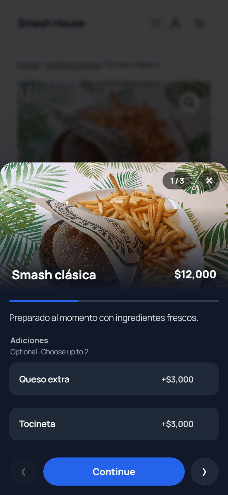 Product options on mobile