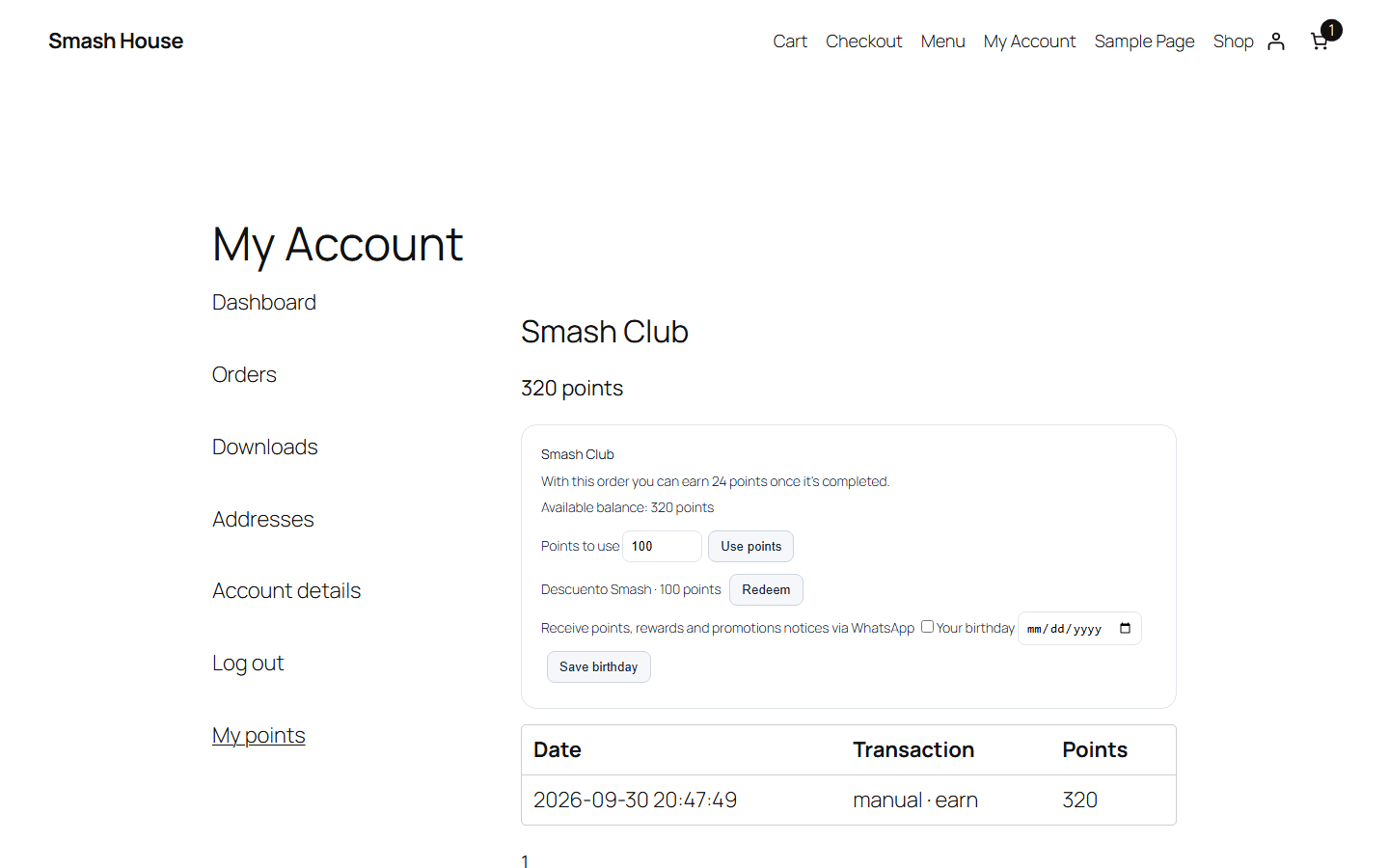 My points in the customer account