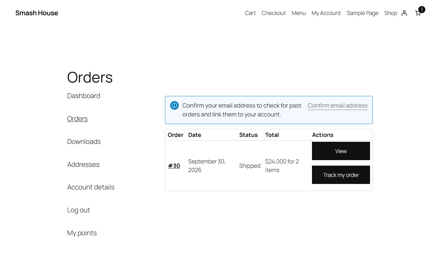 Tracking link in My account