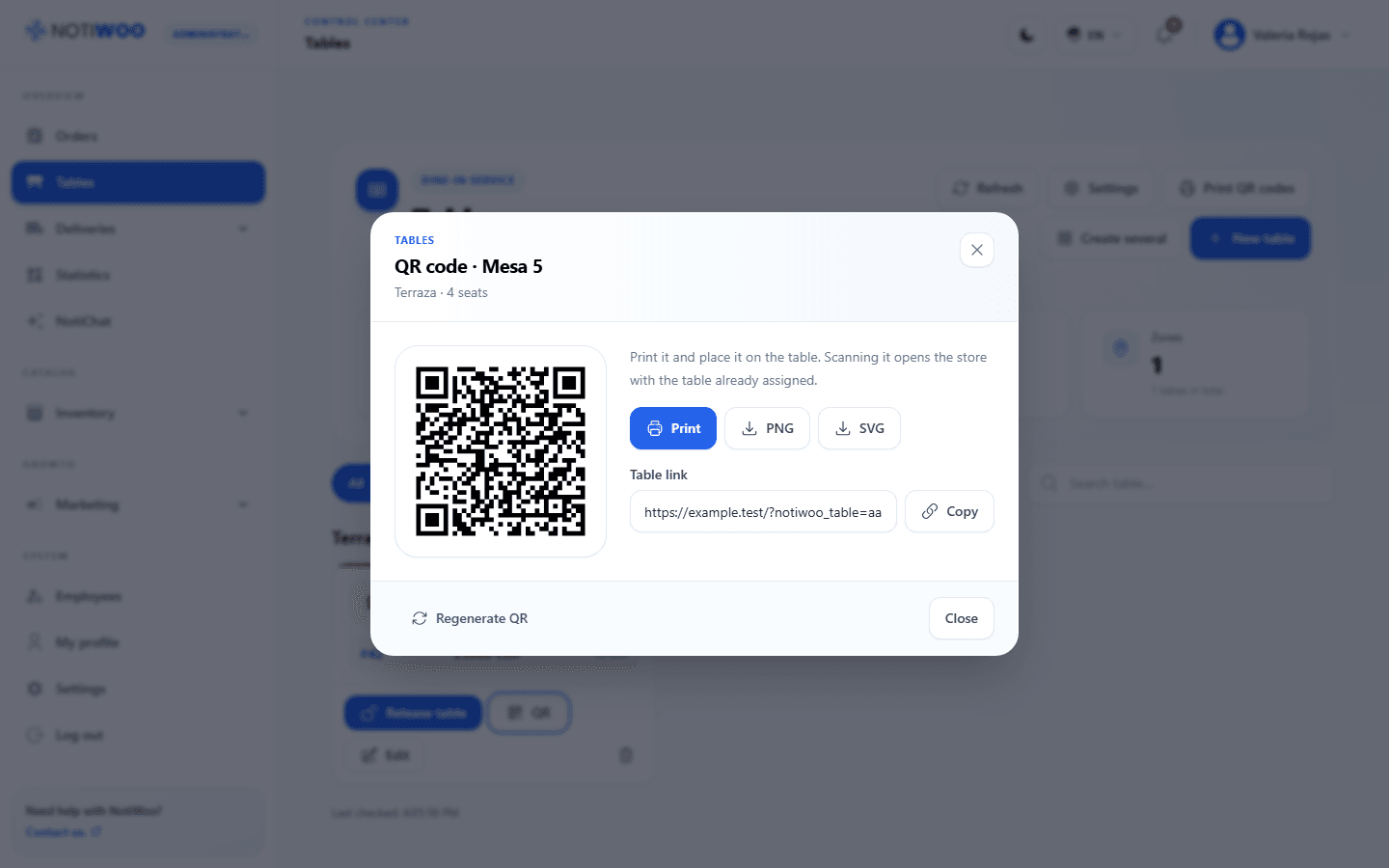 Download and print a table QR code